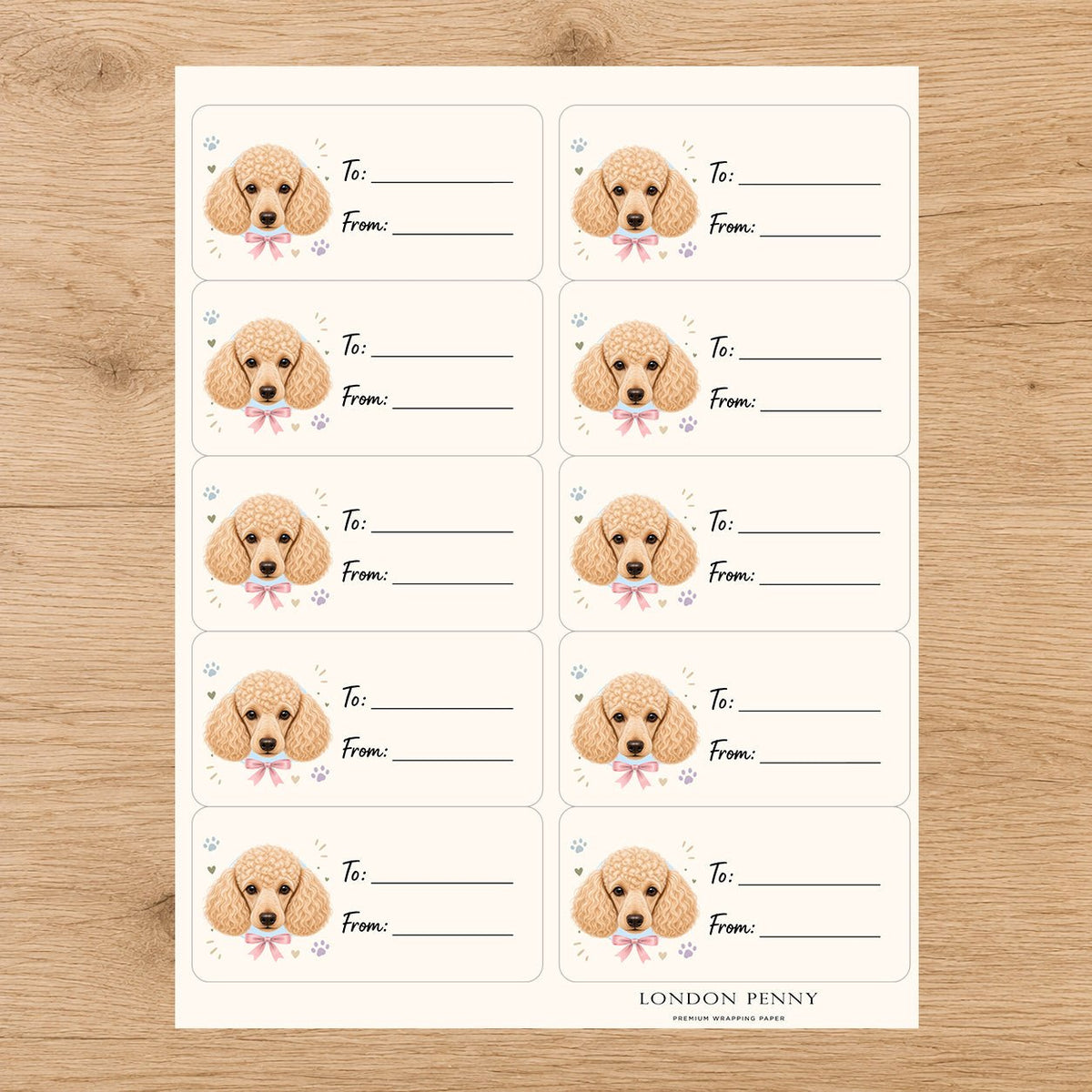 Poodle Paws & Bows Gift Tag Sticker Sheet