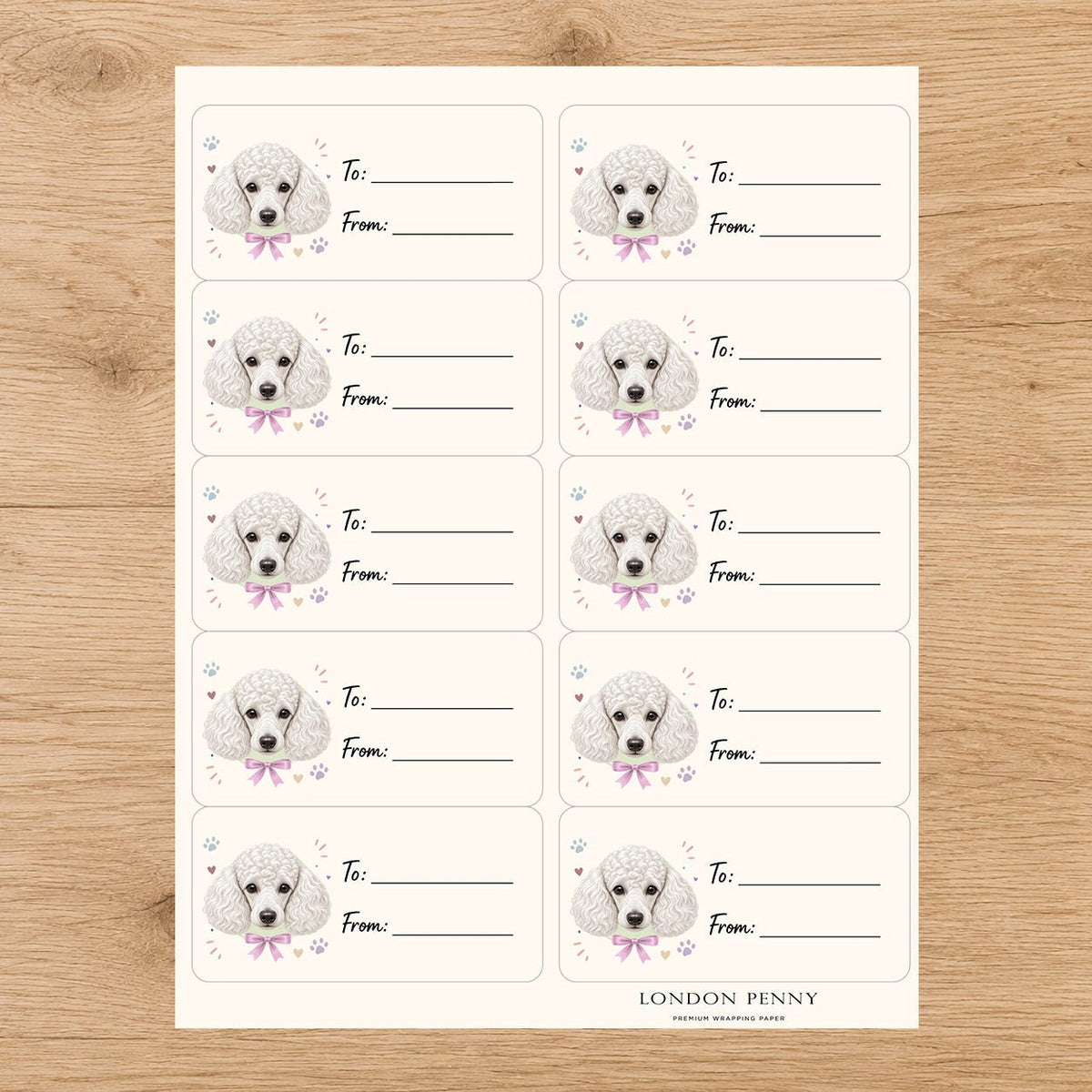 Poodle Paws & Bows Gift Tag Sticker Sheet