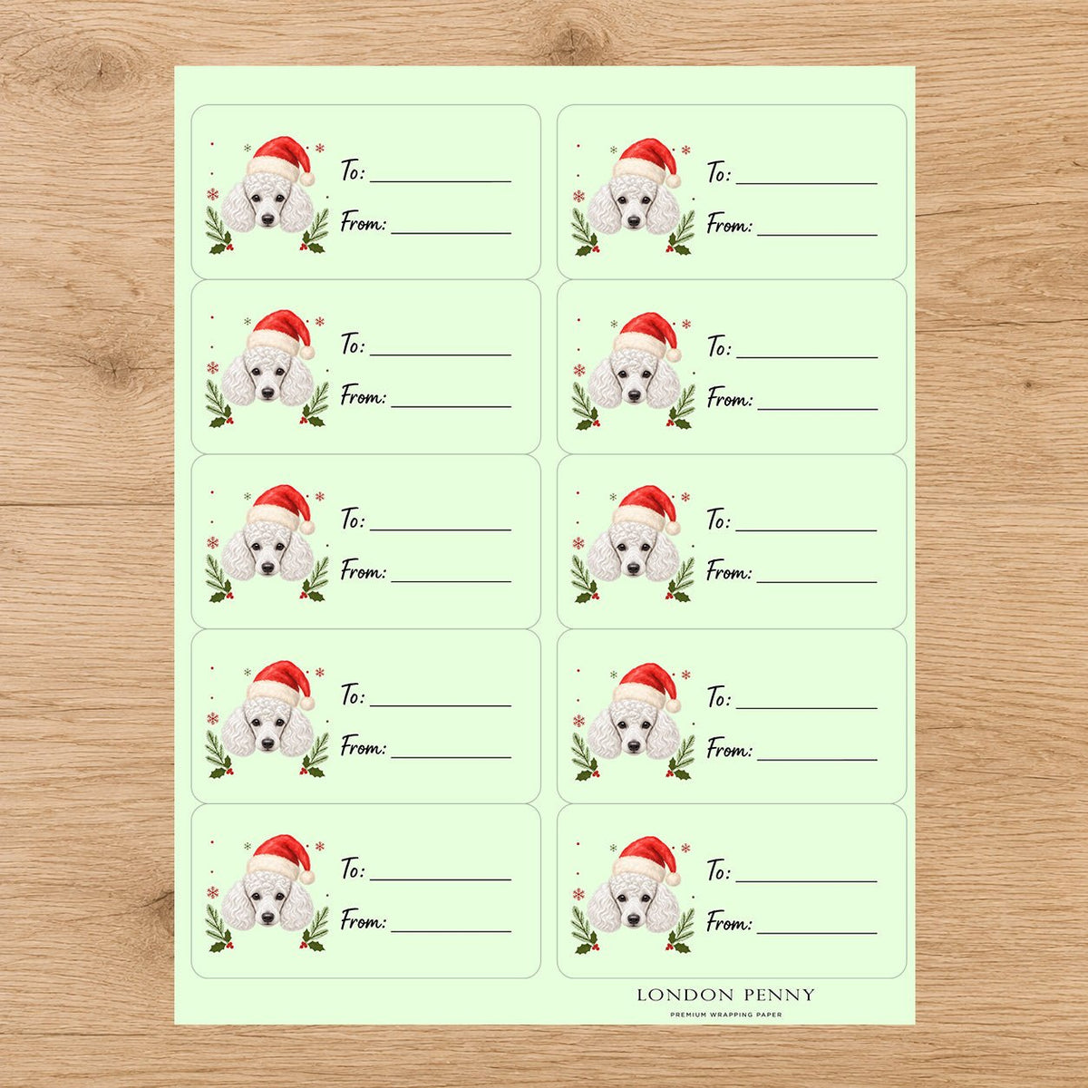 Poodle Santa Paws Gift Tag Sticker Sheet