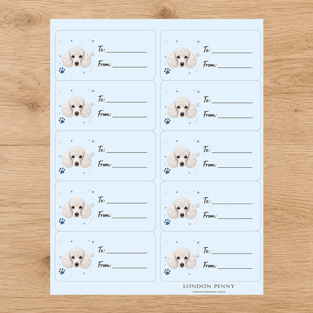 Poodle Pawprint Wishes Gift Tag Sticker Sheet