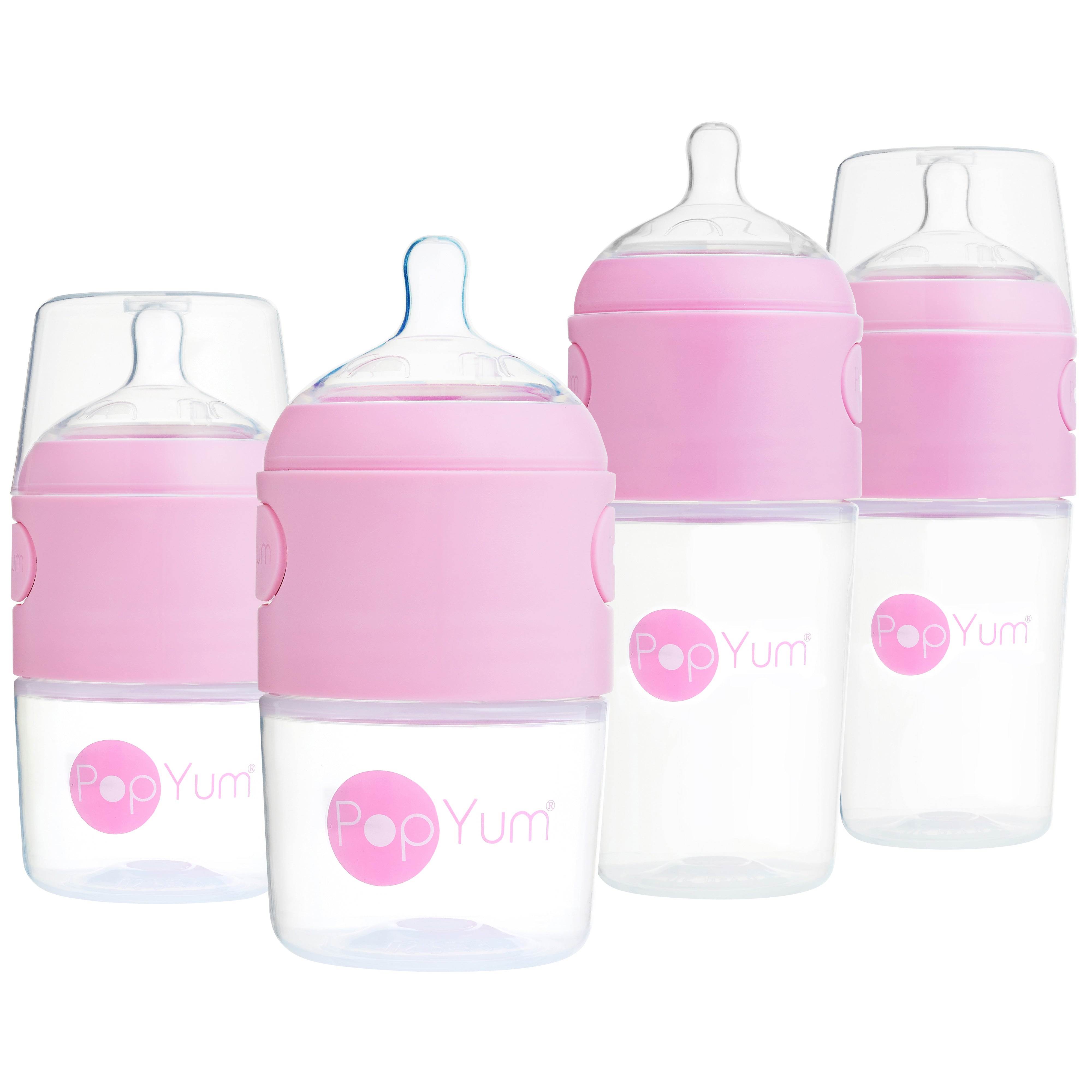 Popyum Baby Bottle Starter Set For Breast And Formula Feeding, 4-pack, Pink, 2x 5oz Bottles (150ml) + 2x 9oz Bottles (260ml)