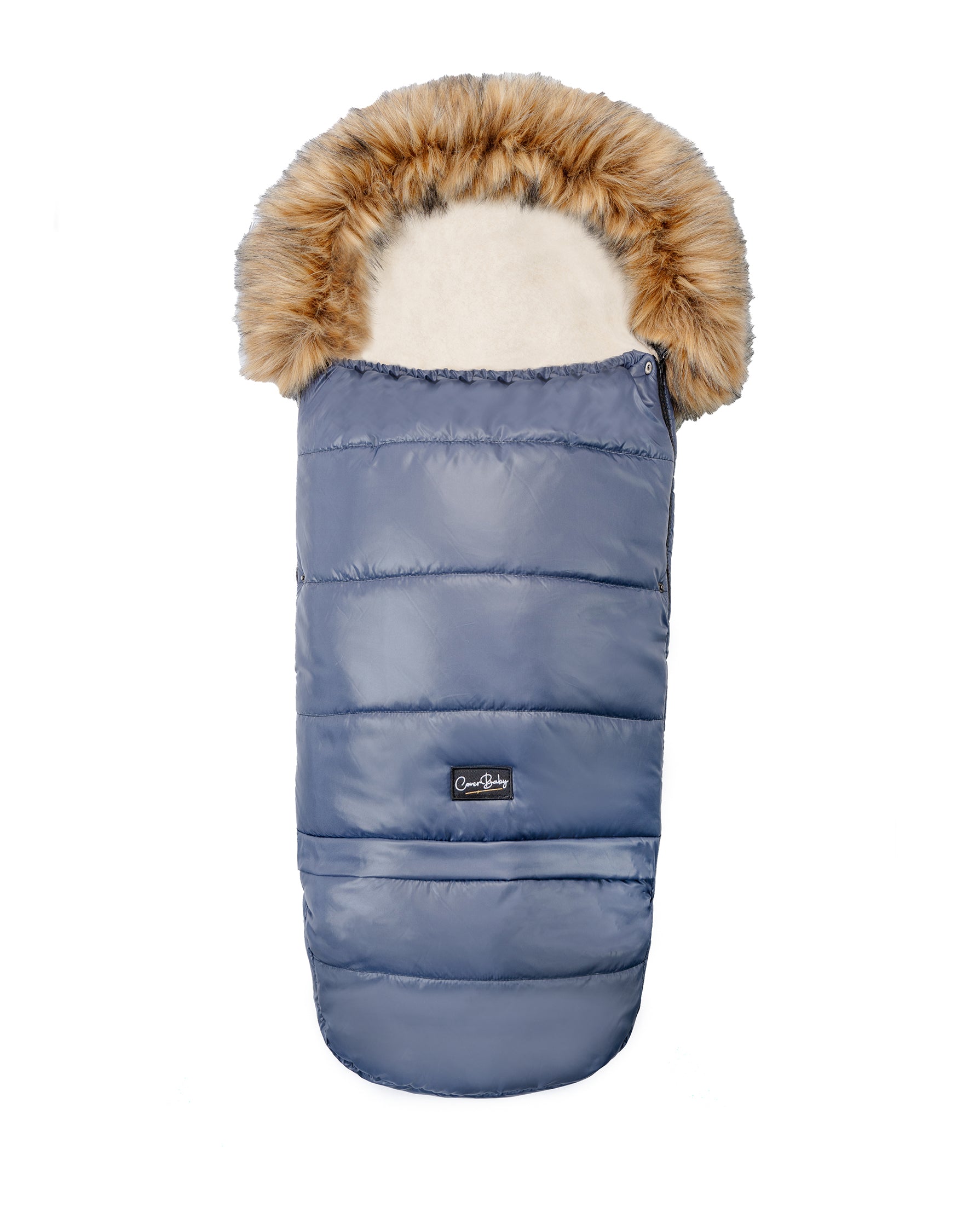 Pastel Navy Organic Premium Beige Wool Adjustable Footmuff