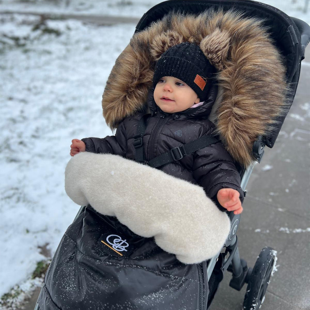 Satin Black Organic Premium Gray Wool Adjustable Footmuff