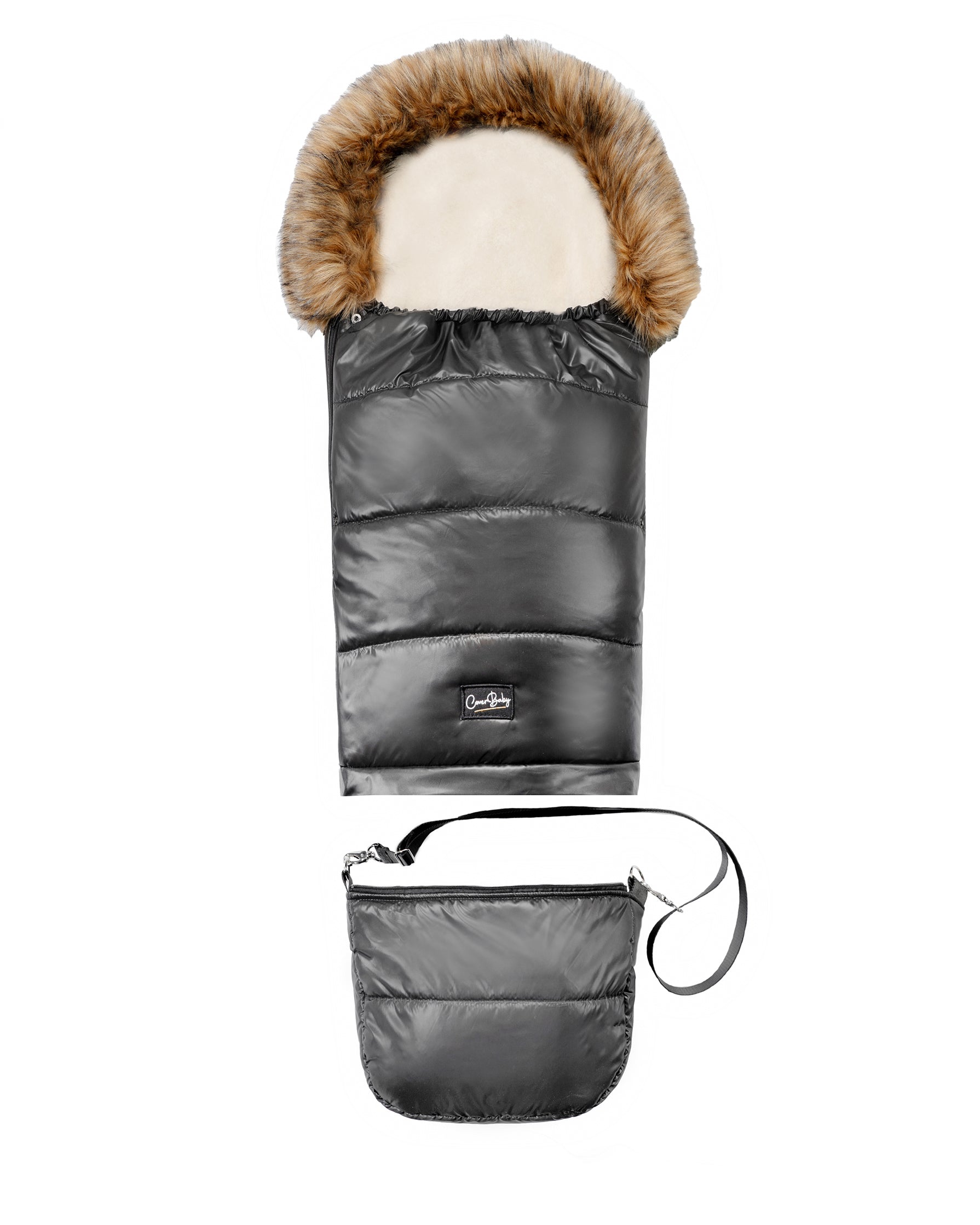 Pastel Black Organic Premium Beige Wool Adjustable Footmuff