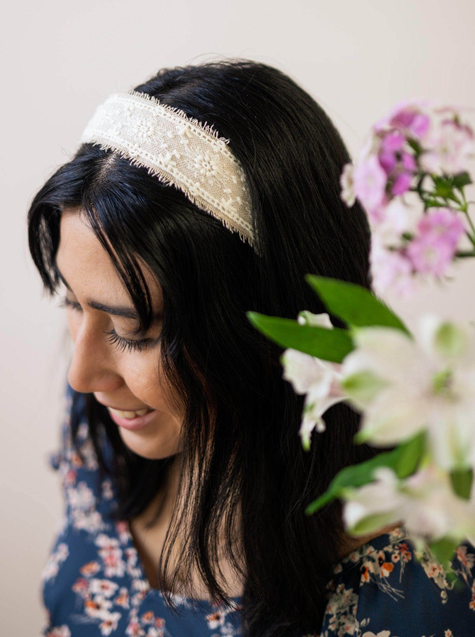 Clara Lace And Linen Headband