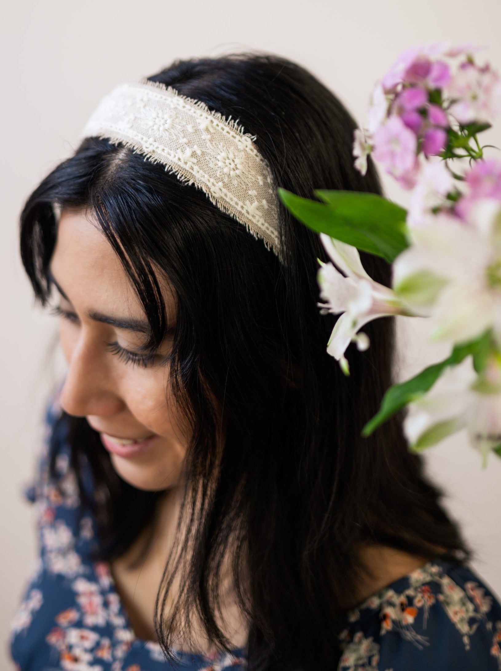 Clara Lace And Linen Headband