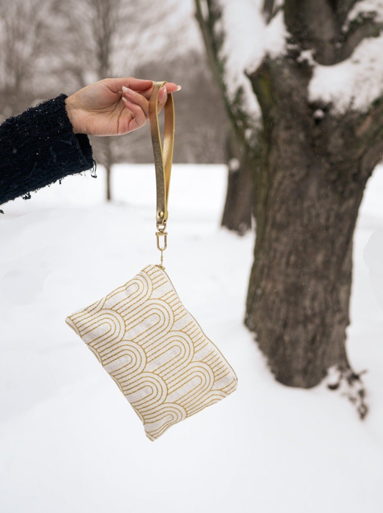 Josephine Embroidered Gold And White Wristlet Purse