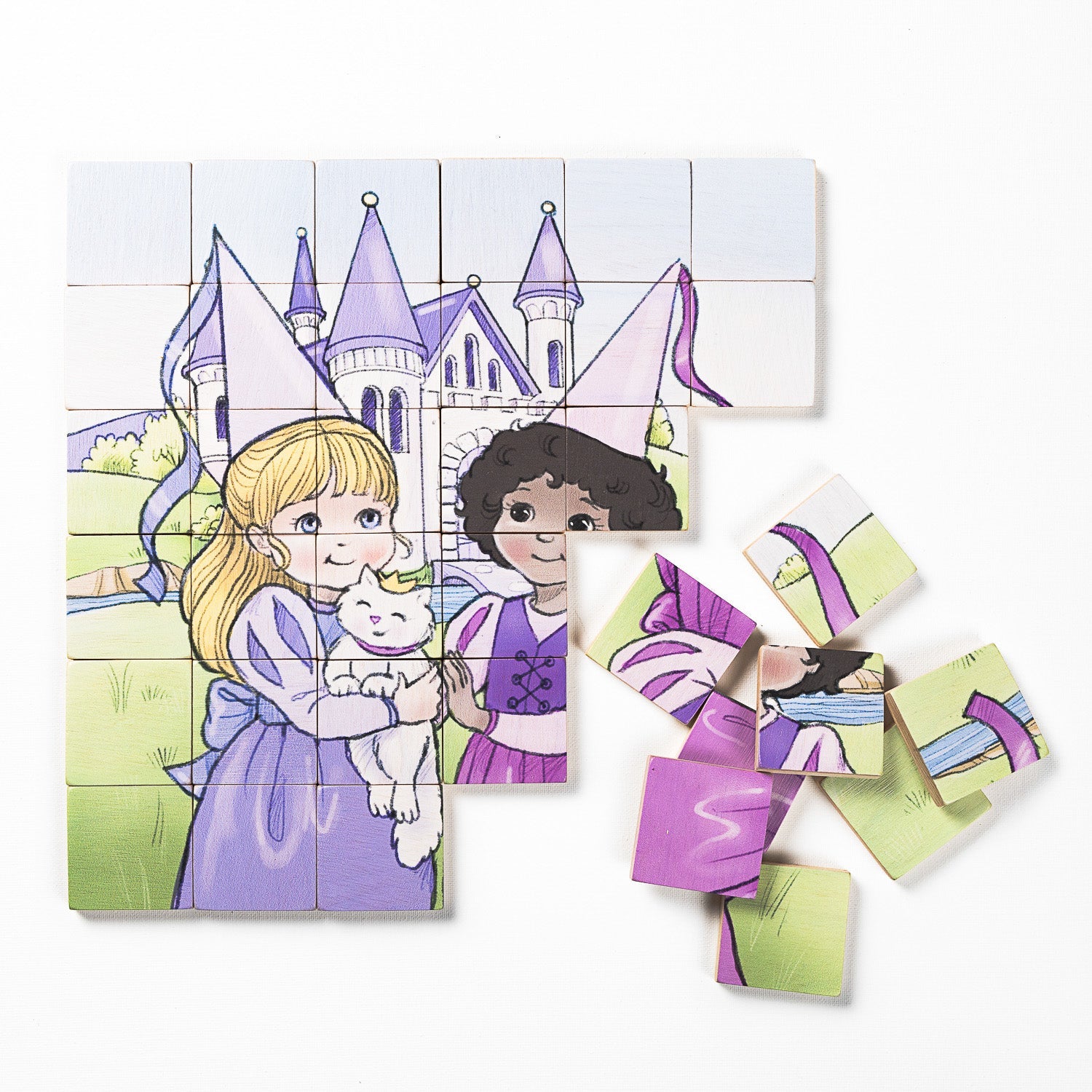 Magic Magnetic Wooden Puzzle With Cotton Bag - Princess Friends | Made In The Canada | Printed With Non-toxic Ink In The Usa 🇺🇸