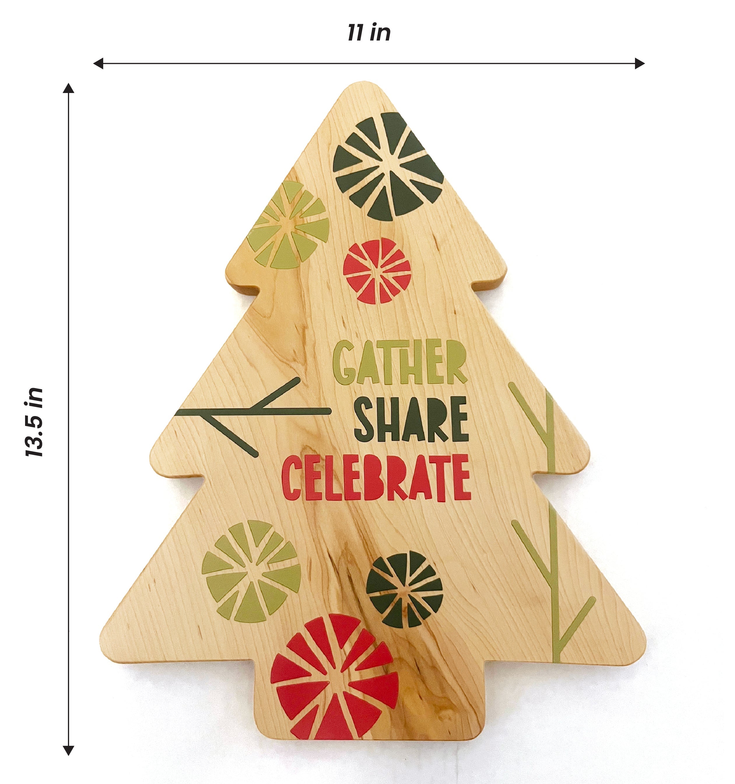 Printed Christmas Tree Solid Maple Wood Serving Board Platter - 11" X 13.5" | Made In The Usa 🇺🇸