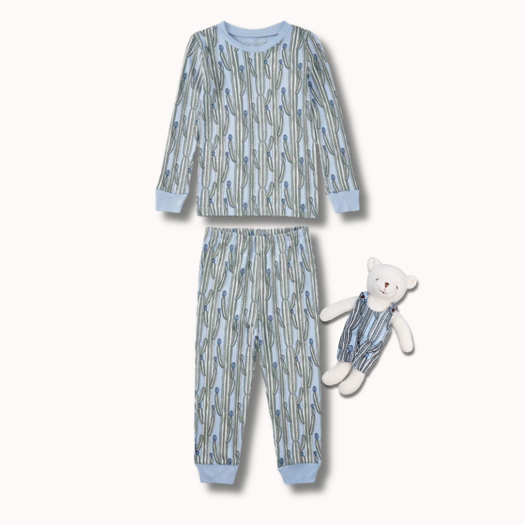 Bamboo Blend Pajamas And Little Bear Plush - Blooming Saguaro