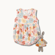 Muslin Bubble Romper + Little Plush Bunny Set - Wild Flower Picnic