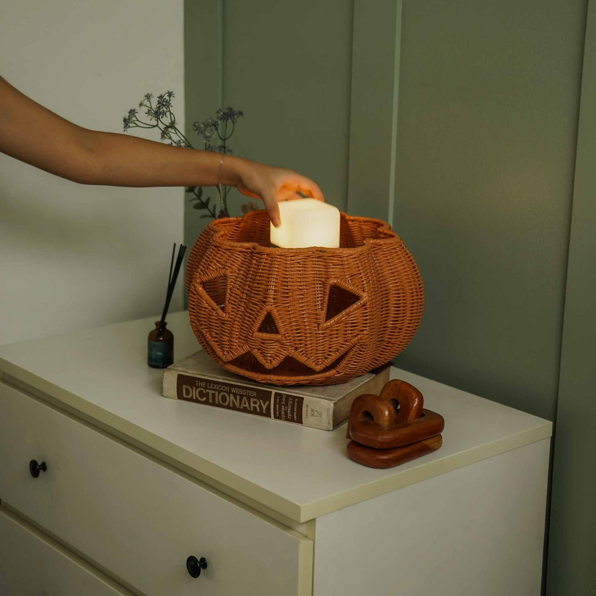 Pumpkin Face Rattan Basket