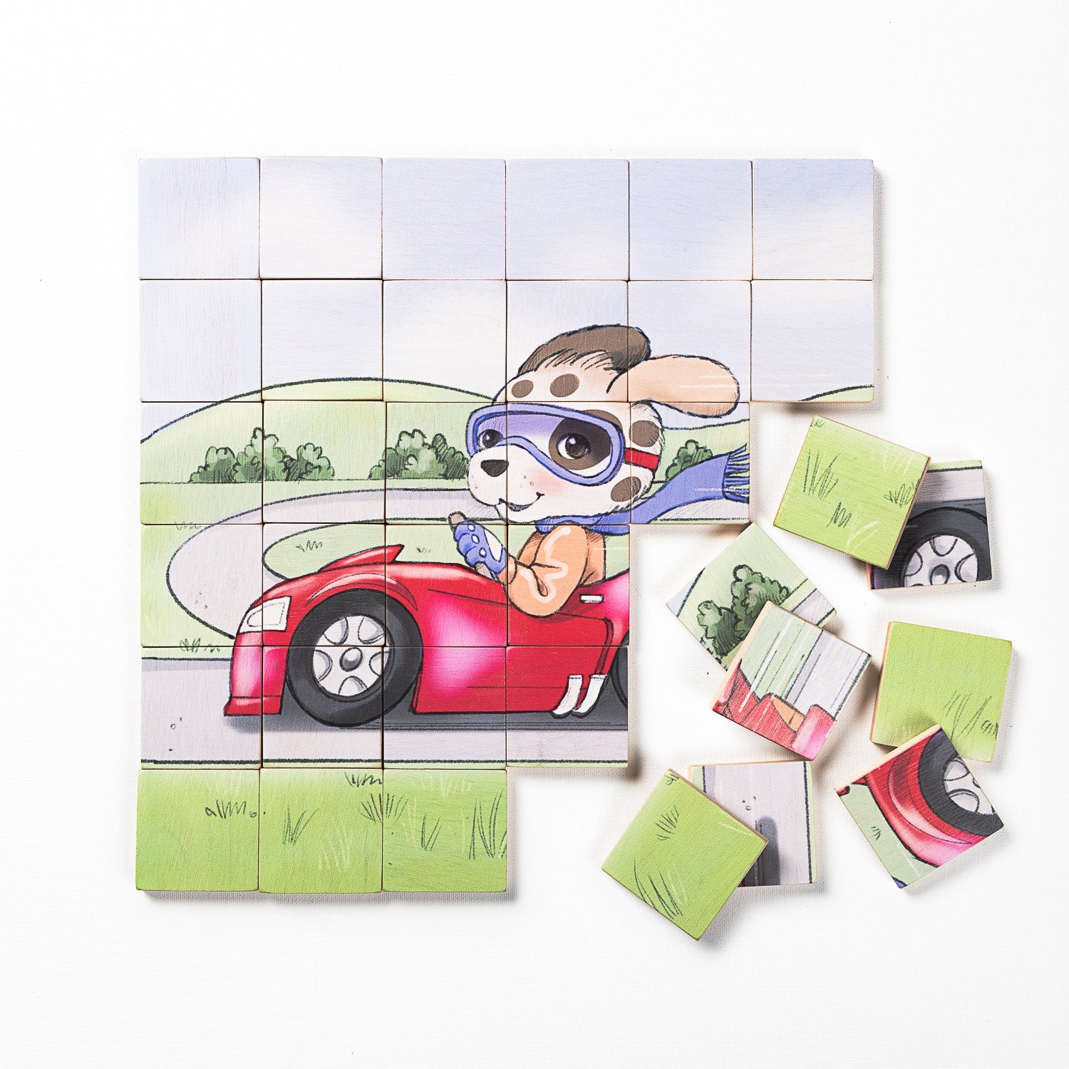 Magic Magnetic Wooden Puzzle With Cotton Bag - Puppy Racer | Made In The Canada | Printed With Non-toxic Ink In The Usa 🇺🇸