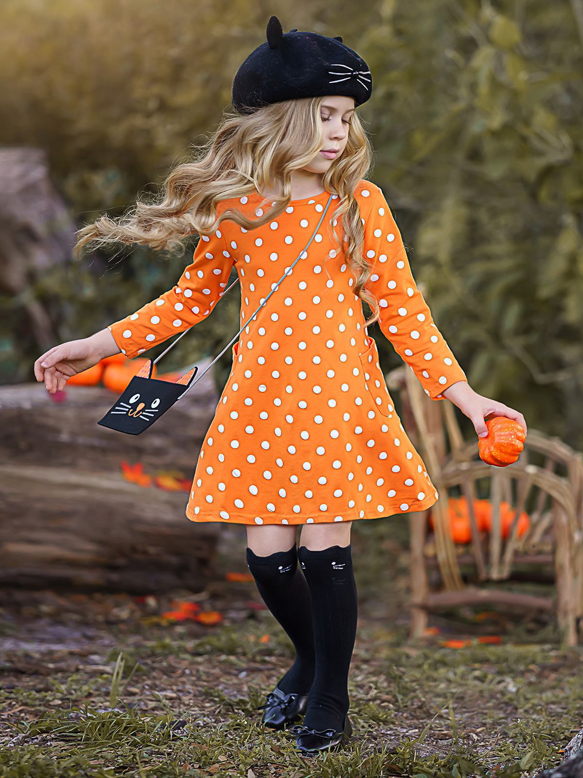 Precious Polka Dot Pocket Dress And Purse Set