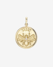 14k Gold Diamond Queen Bee Medallion Pendant