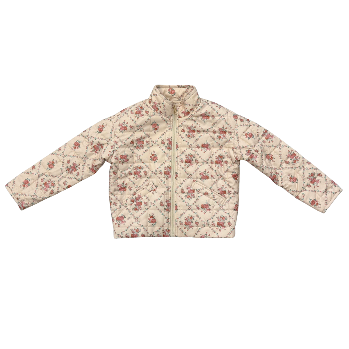 Girls Quilted Floral Bomber Jacket In Easton Diamond Rose