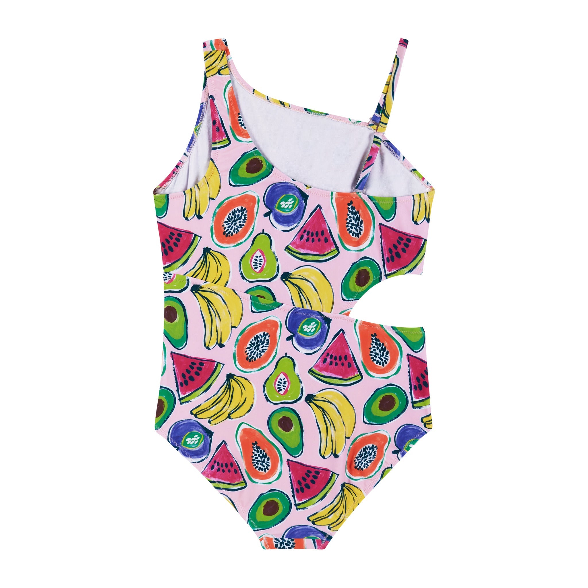 Pink Fruit Print One-shoulder Swimsuit