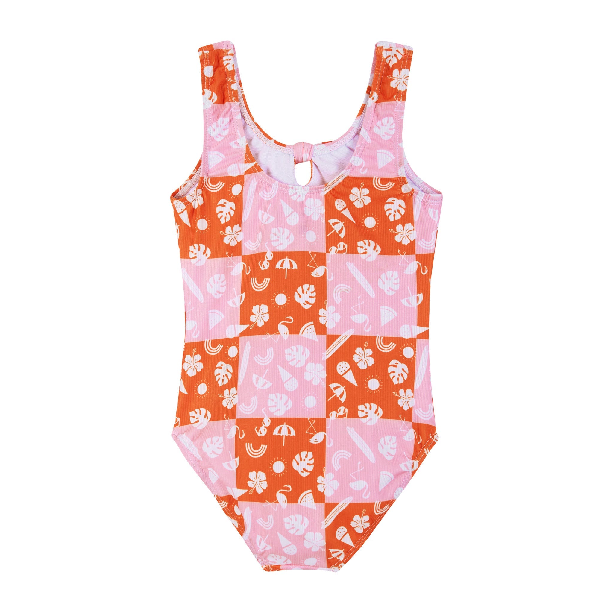 Pink Checker Tie Detail Swimsuit