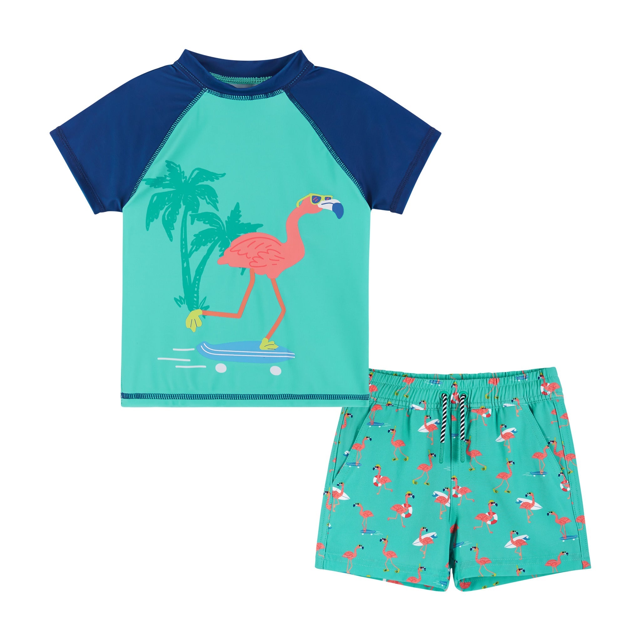 Infant Rashguard And Boardshort Set | Skate & Surf Flamingo Graphic