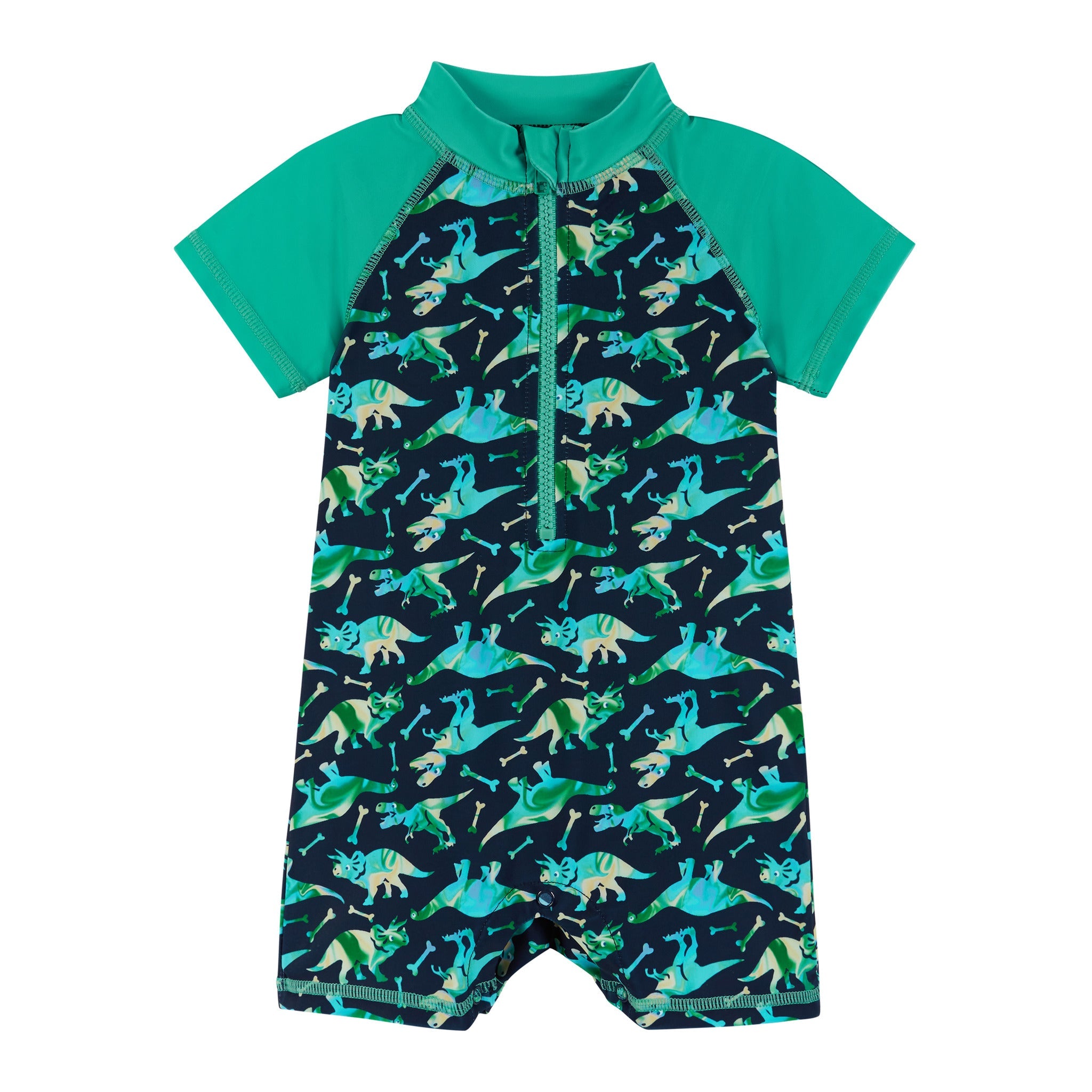 Infant Dino Print Swim Romper And Hat