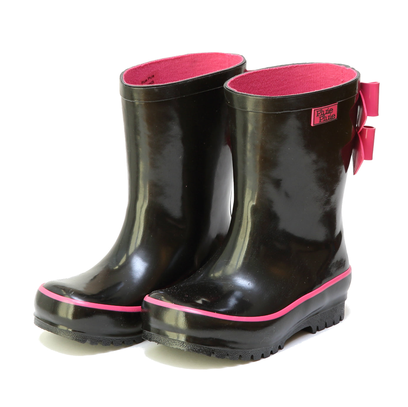 Solid Black Double Bow Rain Boot