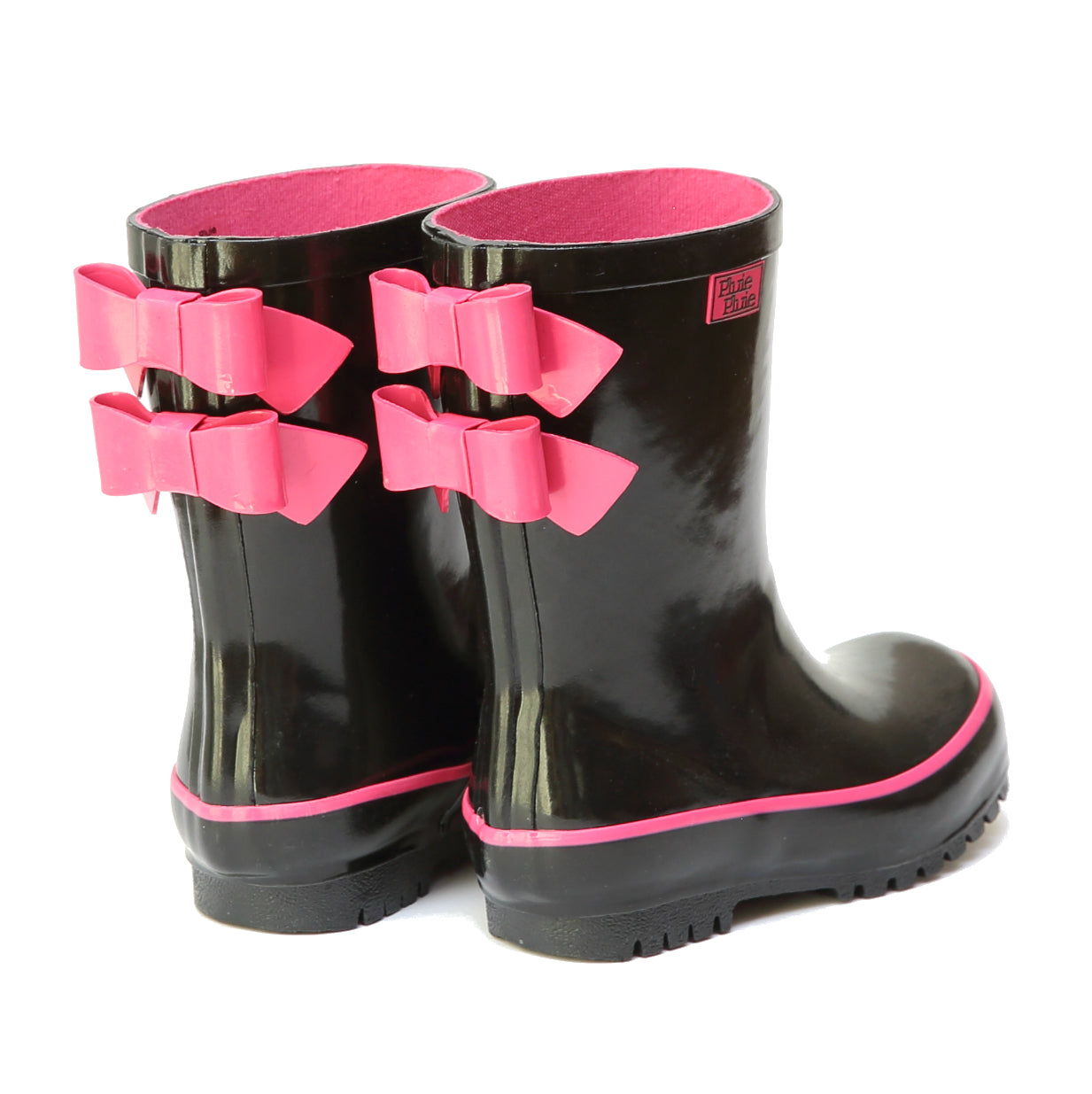 Solid Black Double Bow Rain Boot