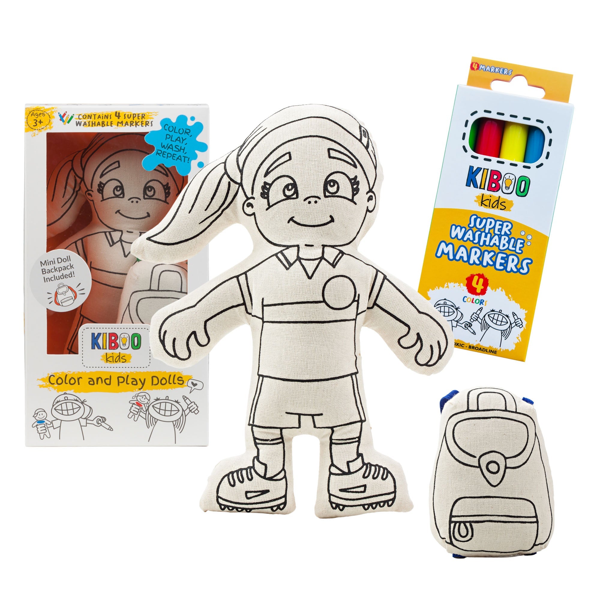 Kiboo Kids Soccer Series: Soccer Girl With Ponytail Doll - Colorable And Washable For Creative Play