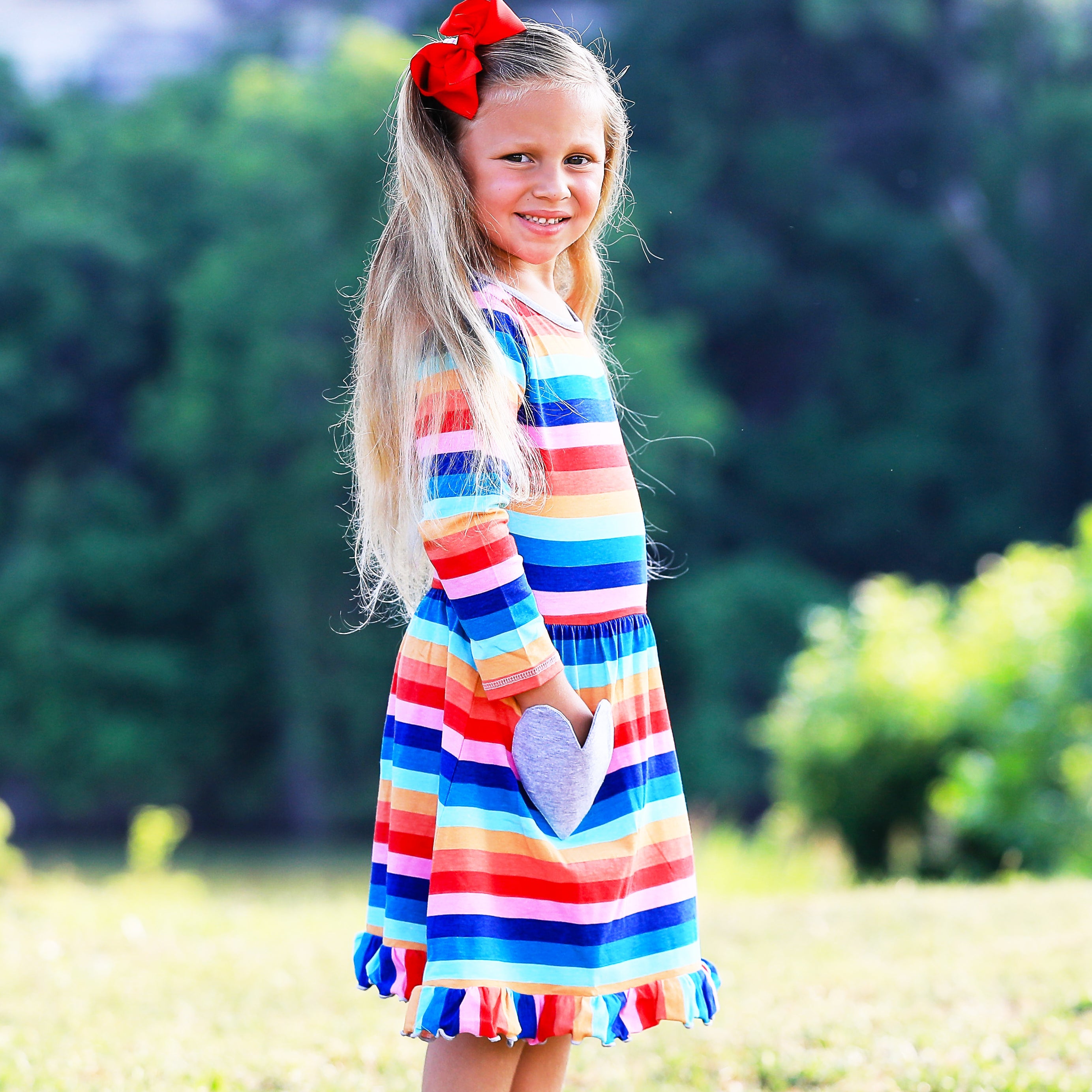 Annloren Baby Big Girls Boutique Fall Rainbow Hearts Cotton Winter Dress