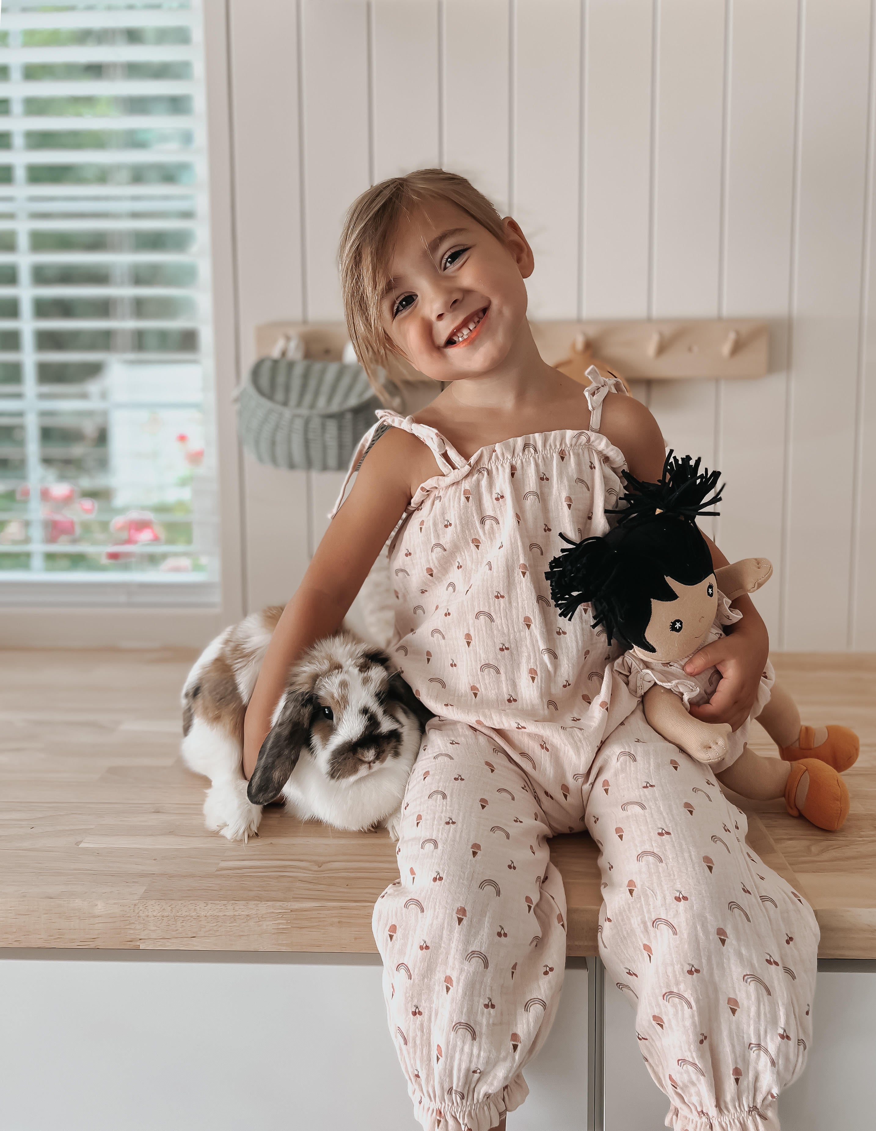 Muslin Tie Shoulder Jumpsuit - Rainbows & Ice Cream