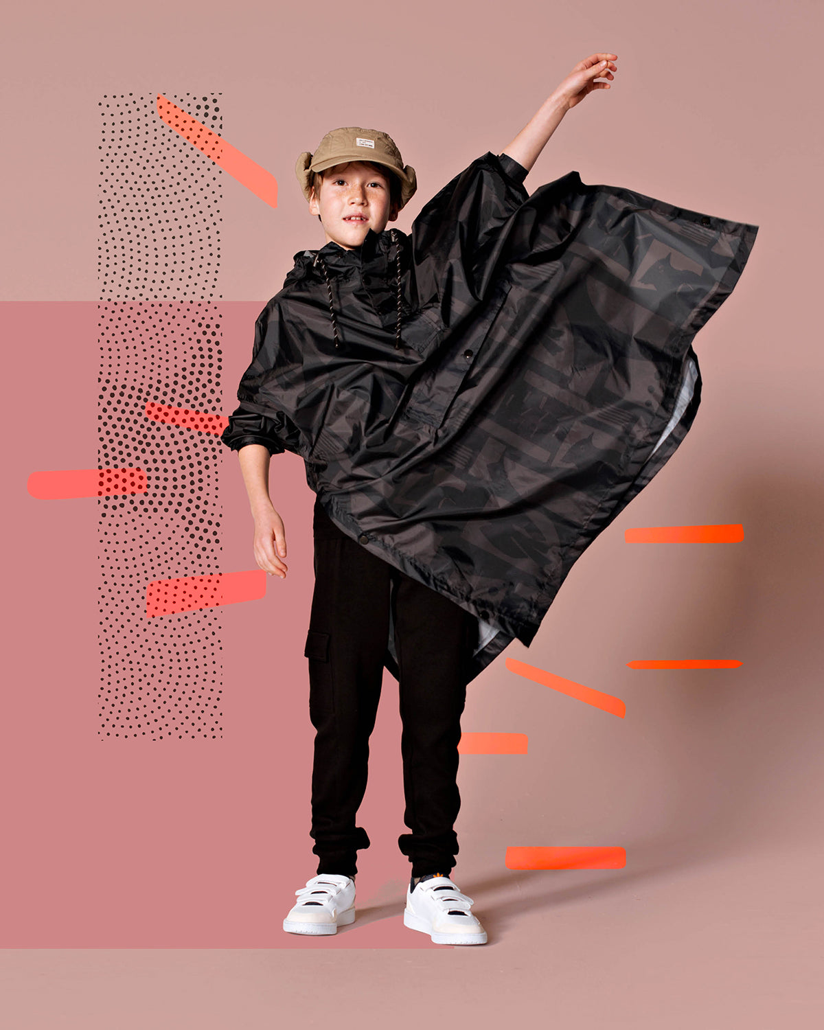 Kids Rain Poncho Back To Black Art Camo