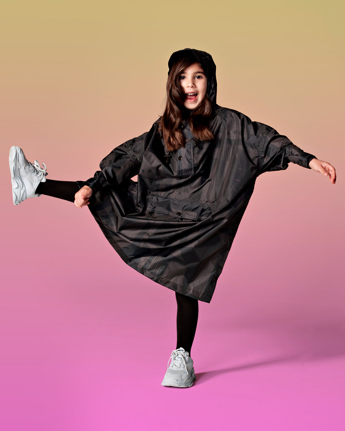 Kids Rain Poncho Back To Black Art Camo