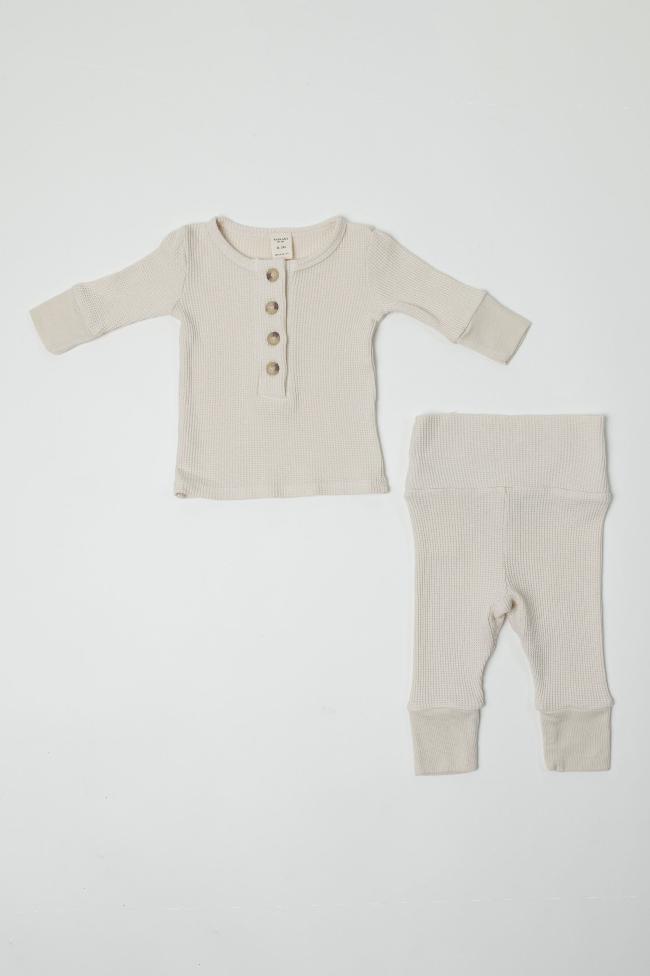 Beatrice || Thermal Baby Long Sleeve Henley Top And Bottom Set