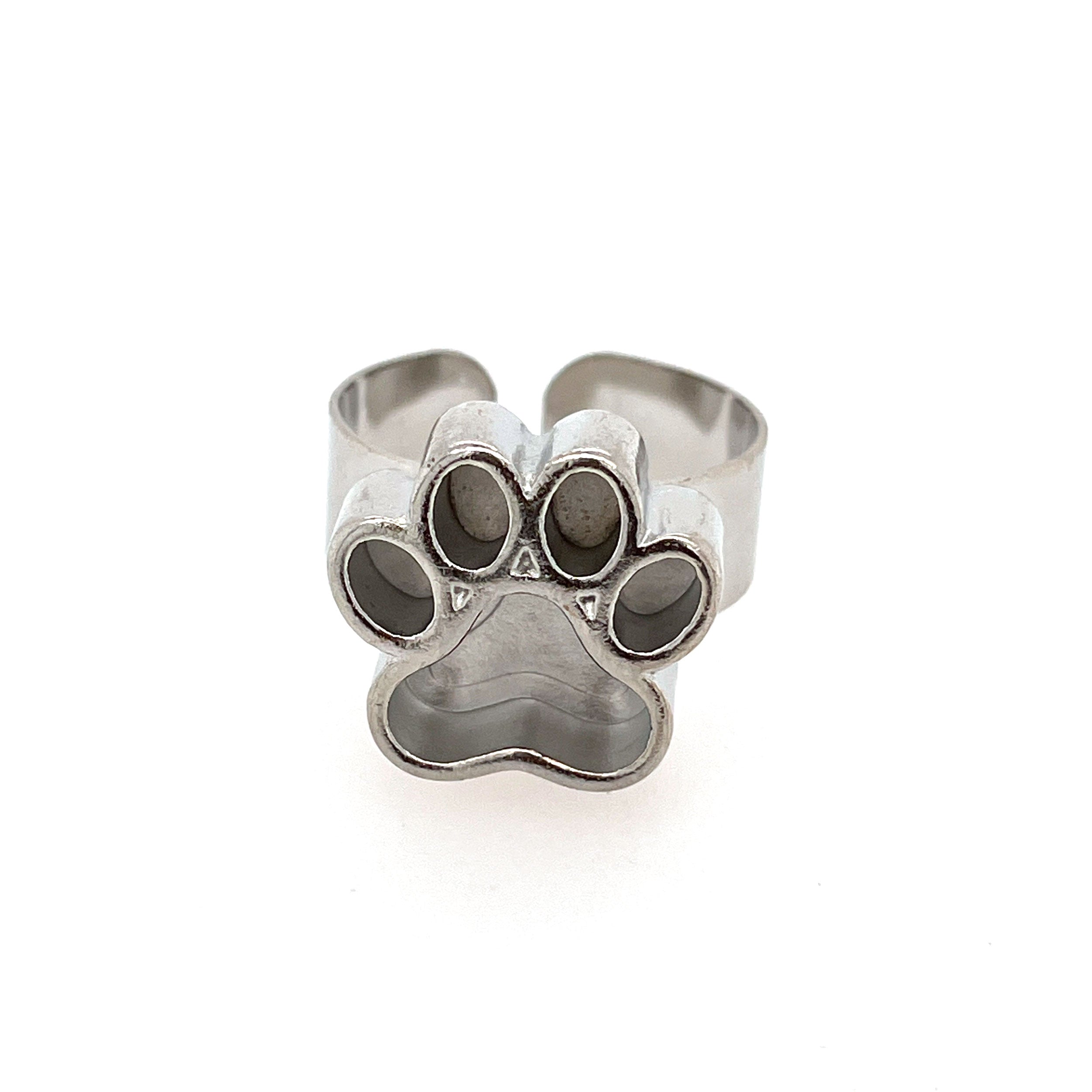 Silver Paw Deep Closed Bezel Ring