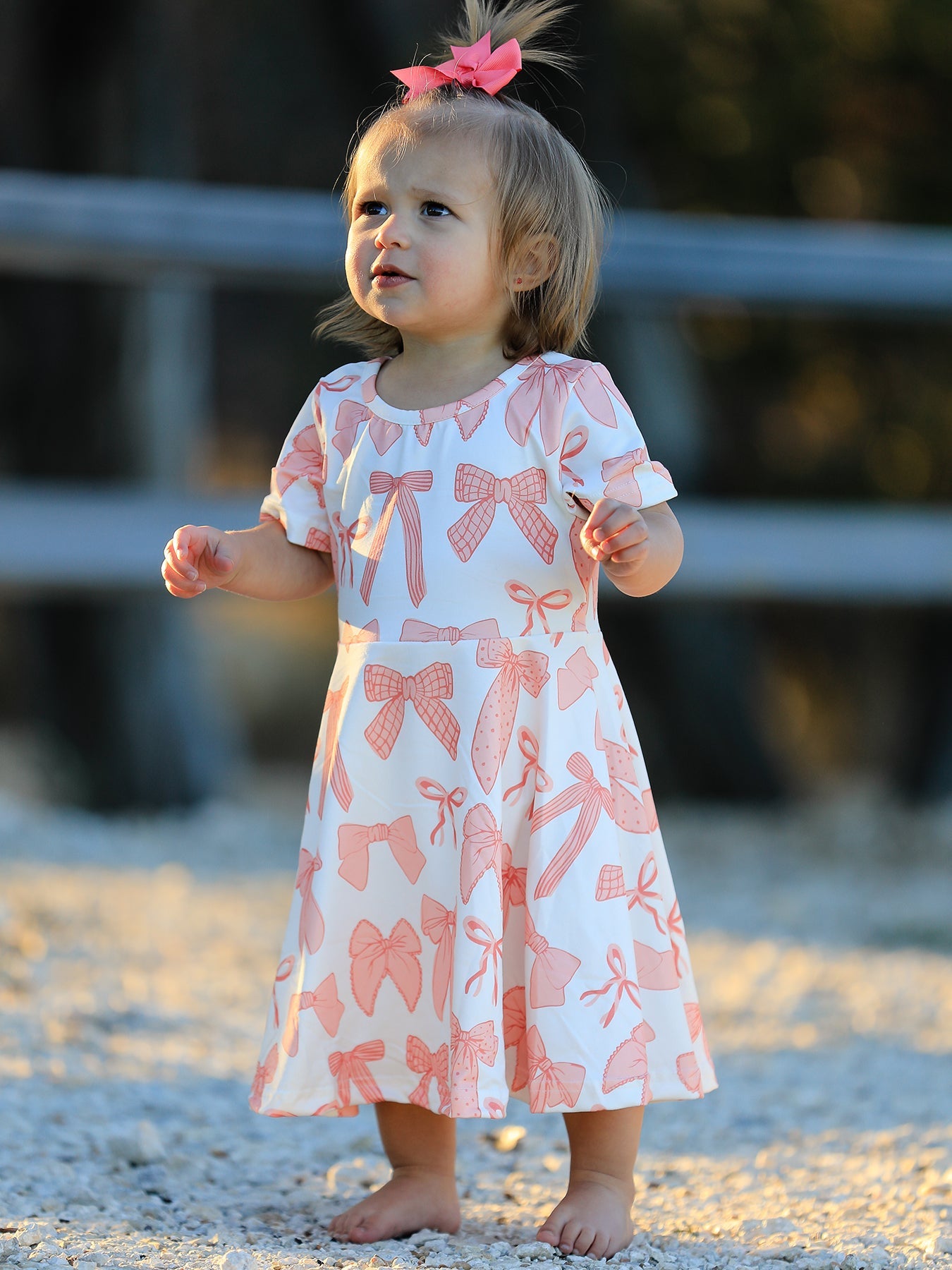 Girls Dress Bow Print