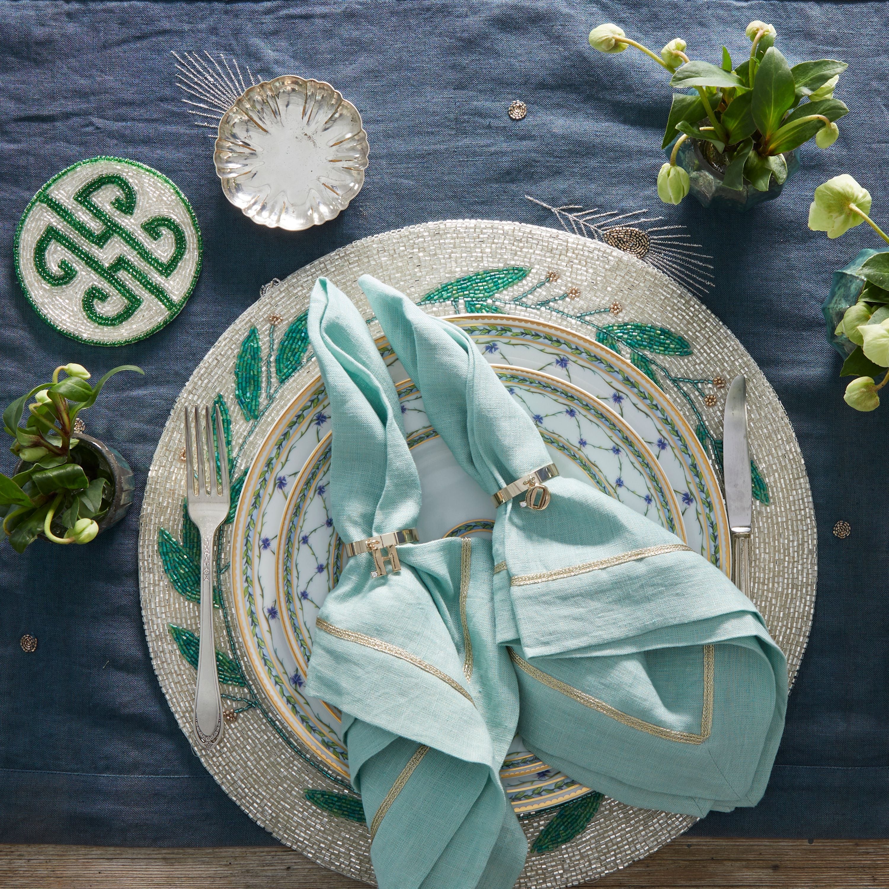 Embroidered Feather Table Runner