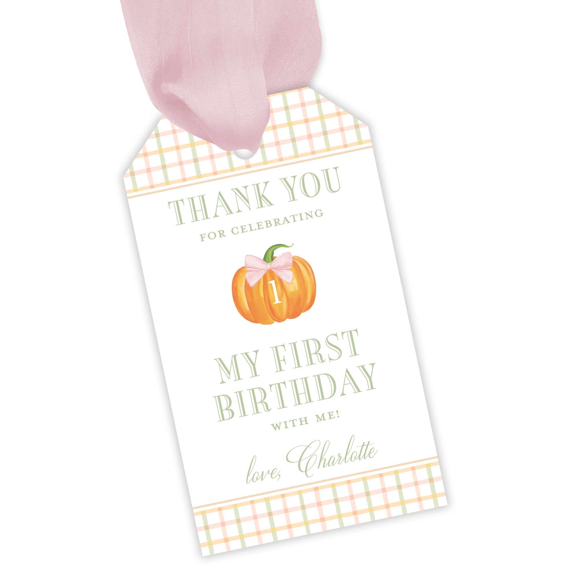 Pink Fall Pumpkin Party Favor Tag
