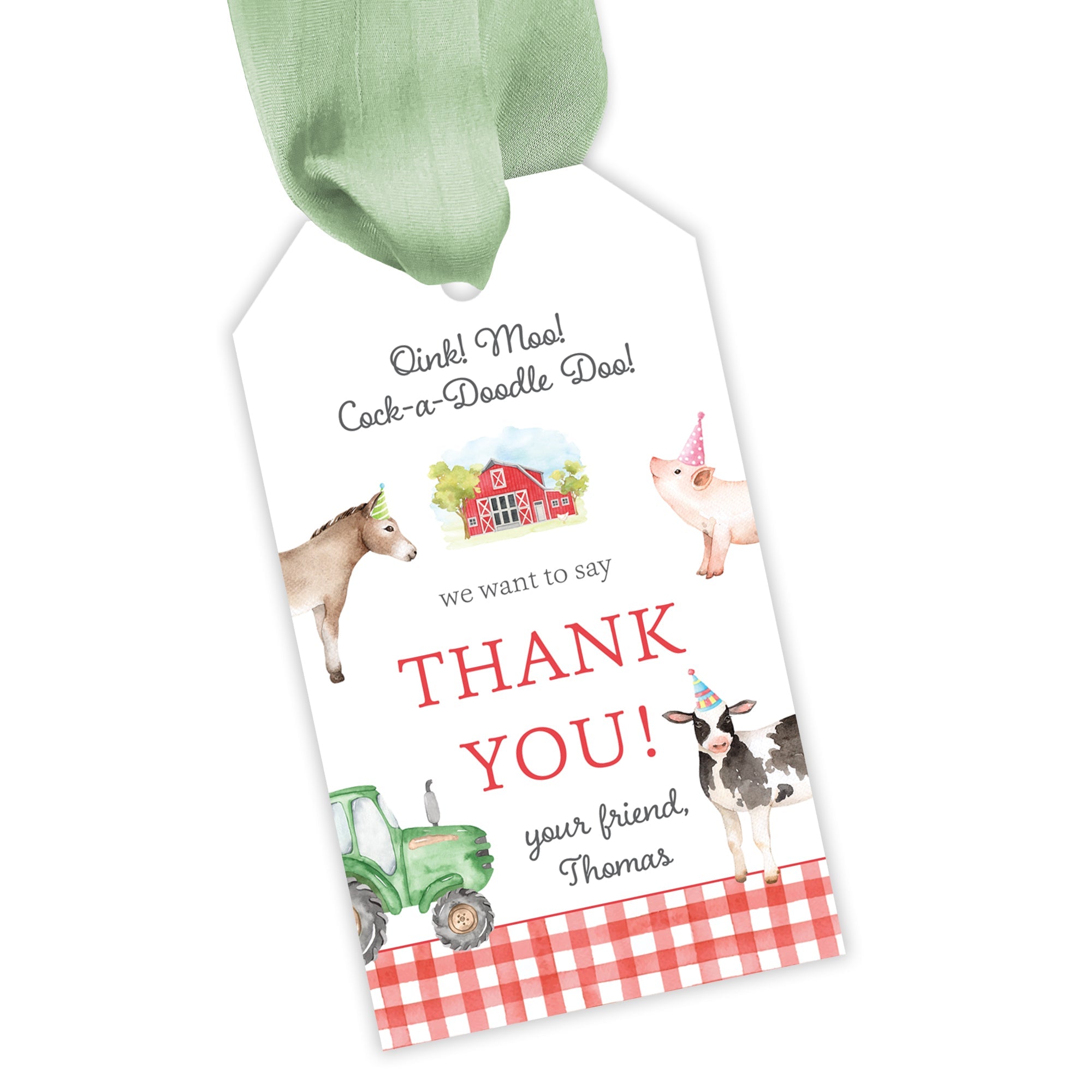 Red Farm Animal Party Favor Tag