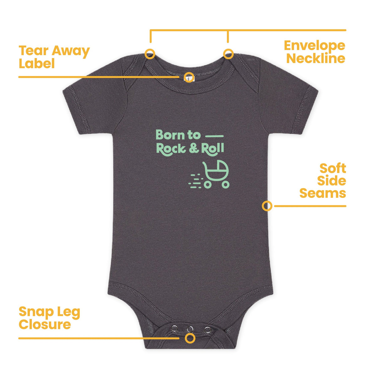 100% Airlume Combed, Ring-spun Cotton Onesie  - Rock And Roll (size 6-12 Mo)