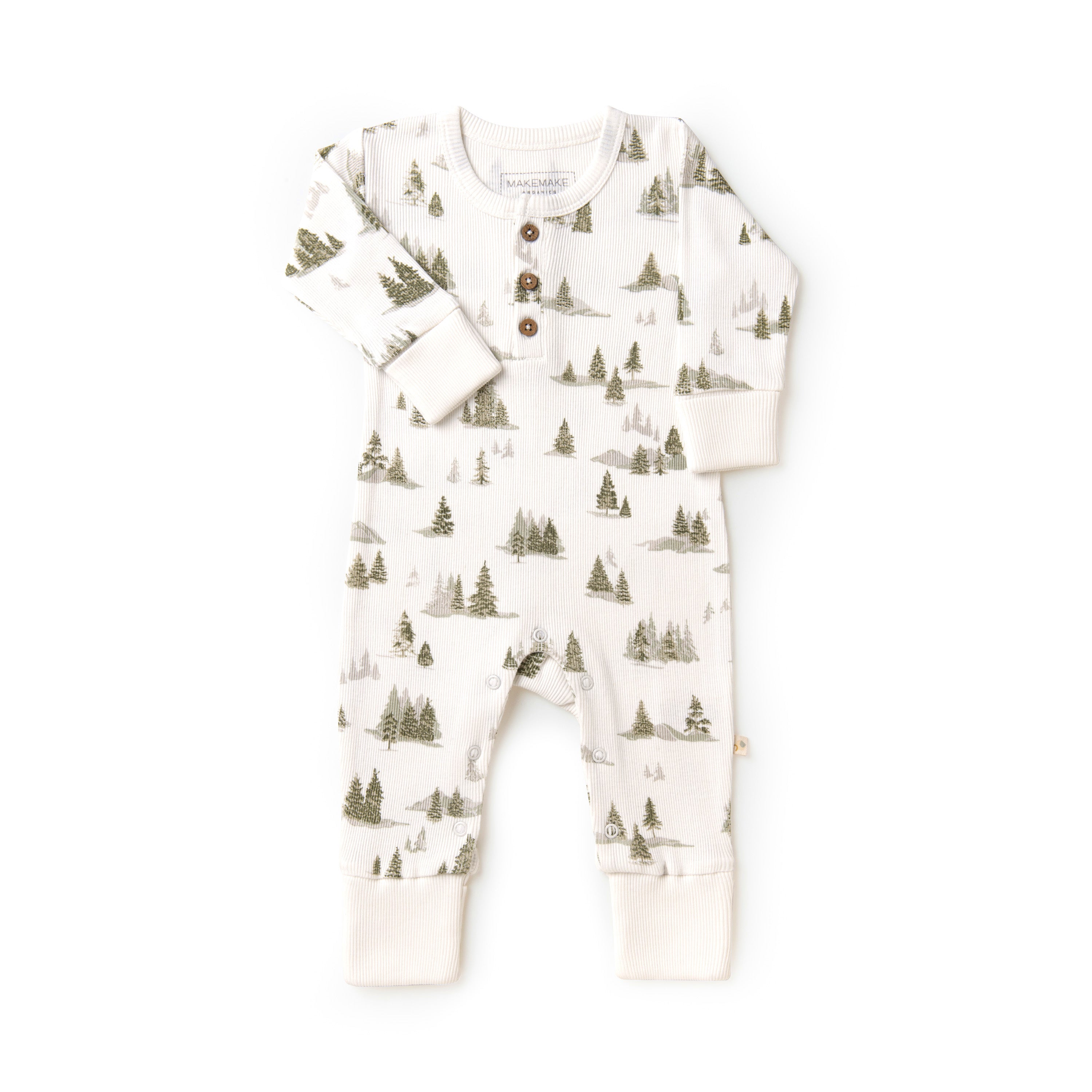 Organic Buttoned Romper - Frosted Fir