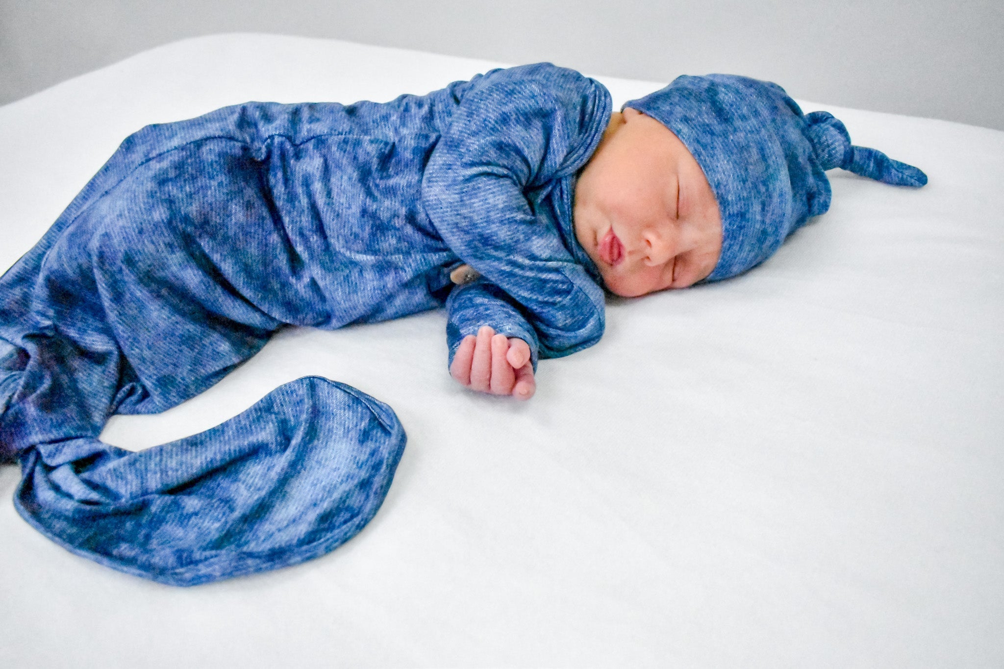 Denim Print | Knot Gown & Hat Set