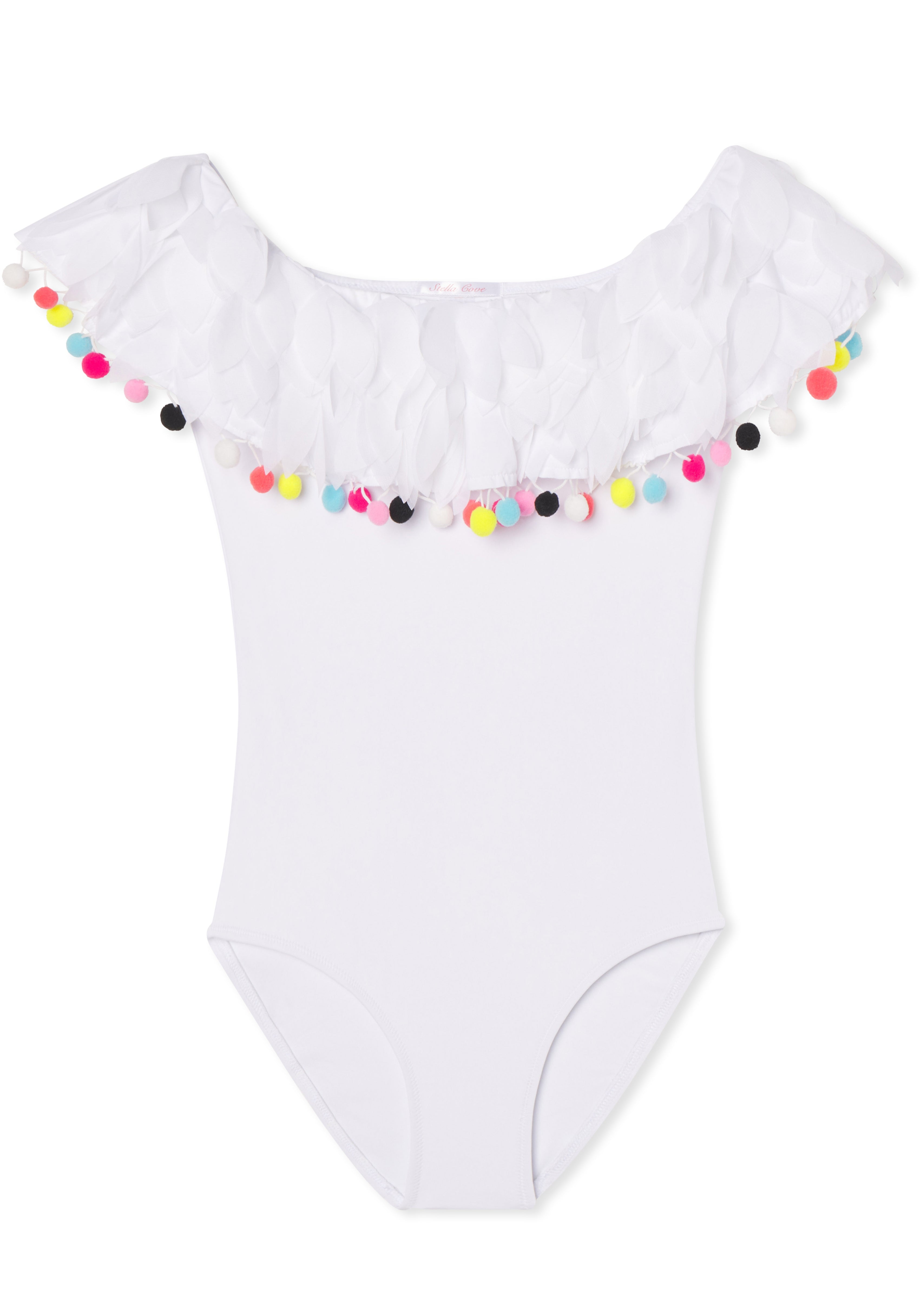 White Swimsuit With Petals & Pom Poms