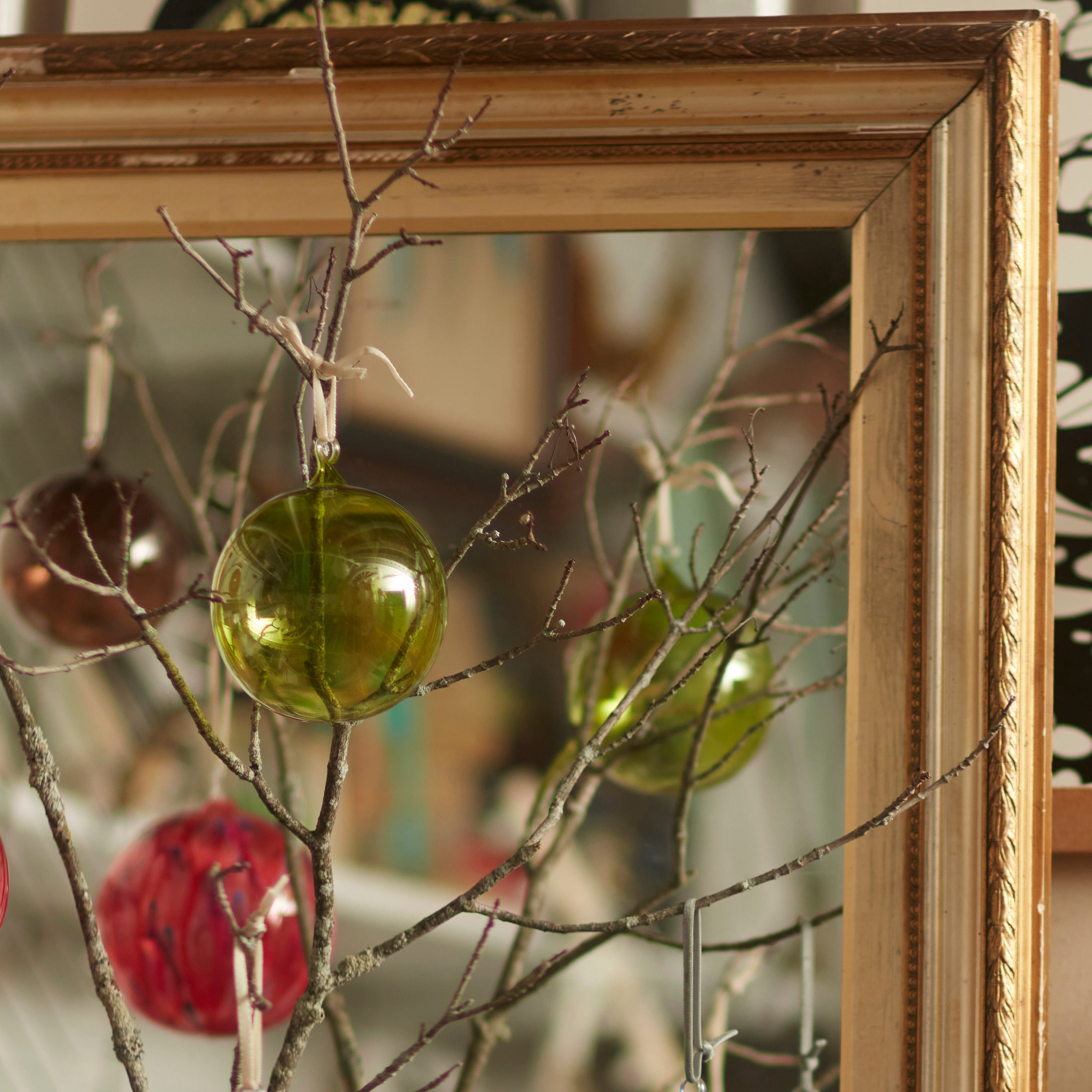 Glass Bubble Balls, Spring Green, Set Of Three