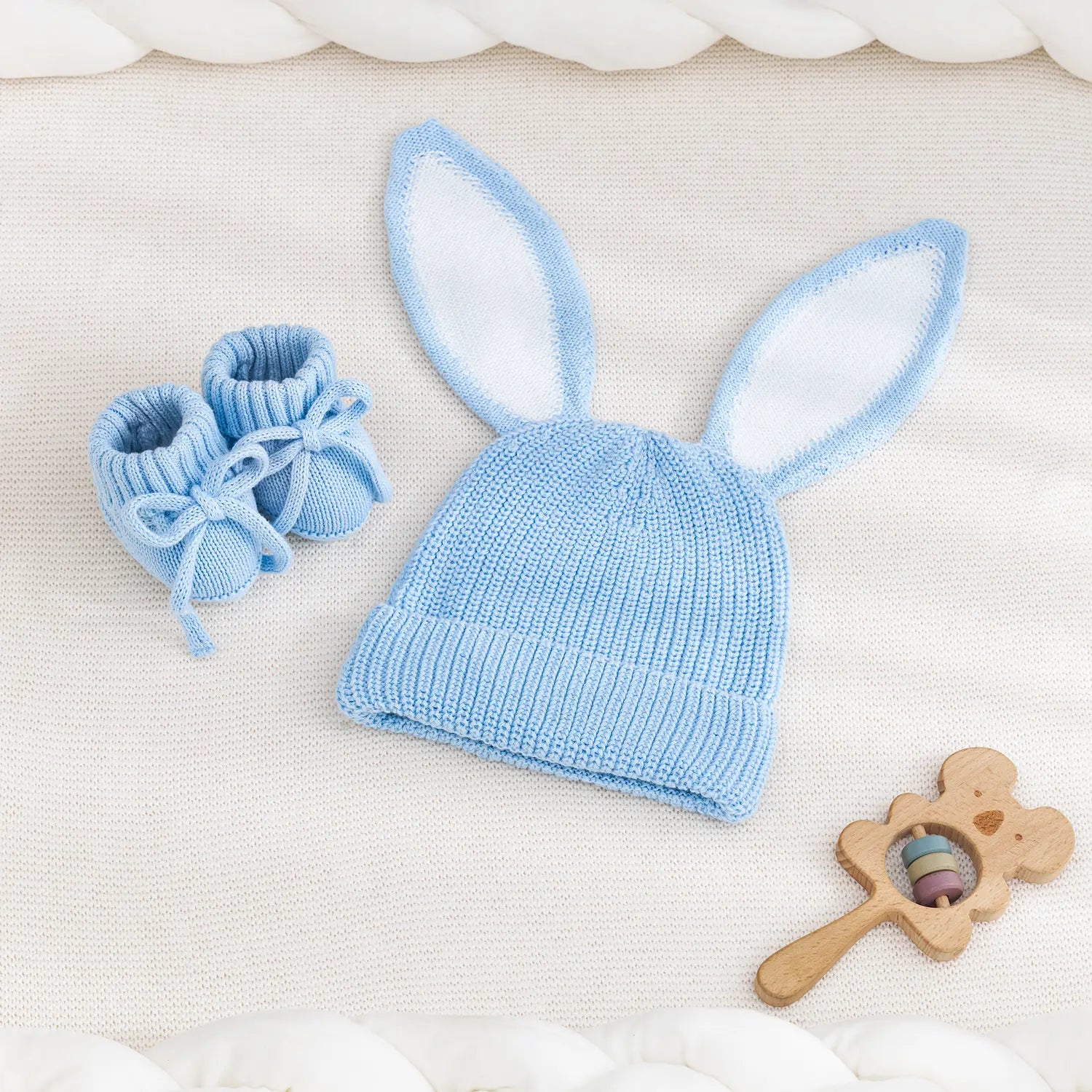 Bunny Ear Knit Beanie In Baby Blue