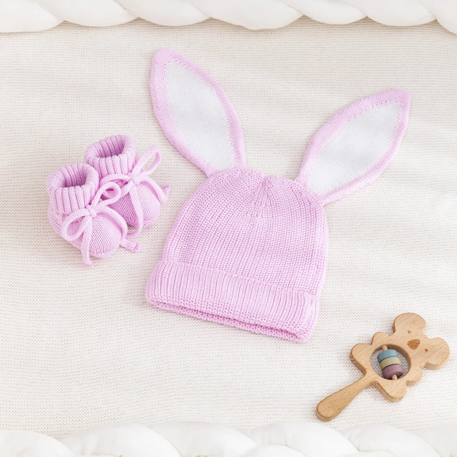 Bunny Ear Knit Beanie In Lilac