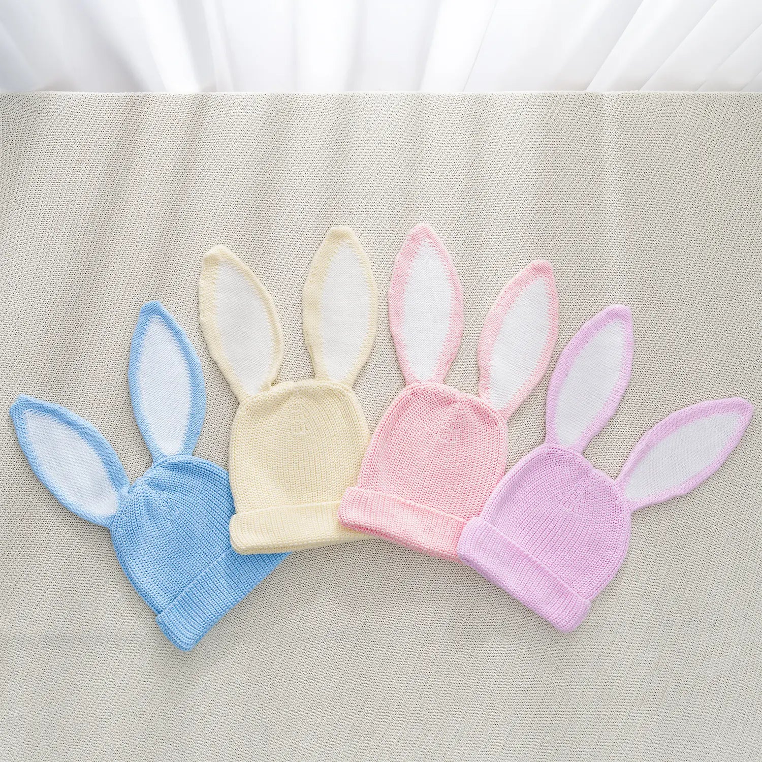 Bunny Ear Knit Beanie In Baby Blue