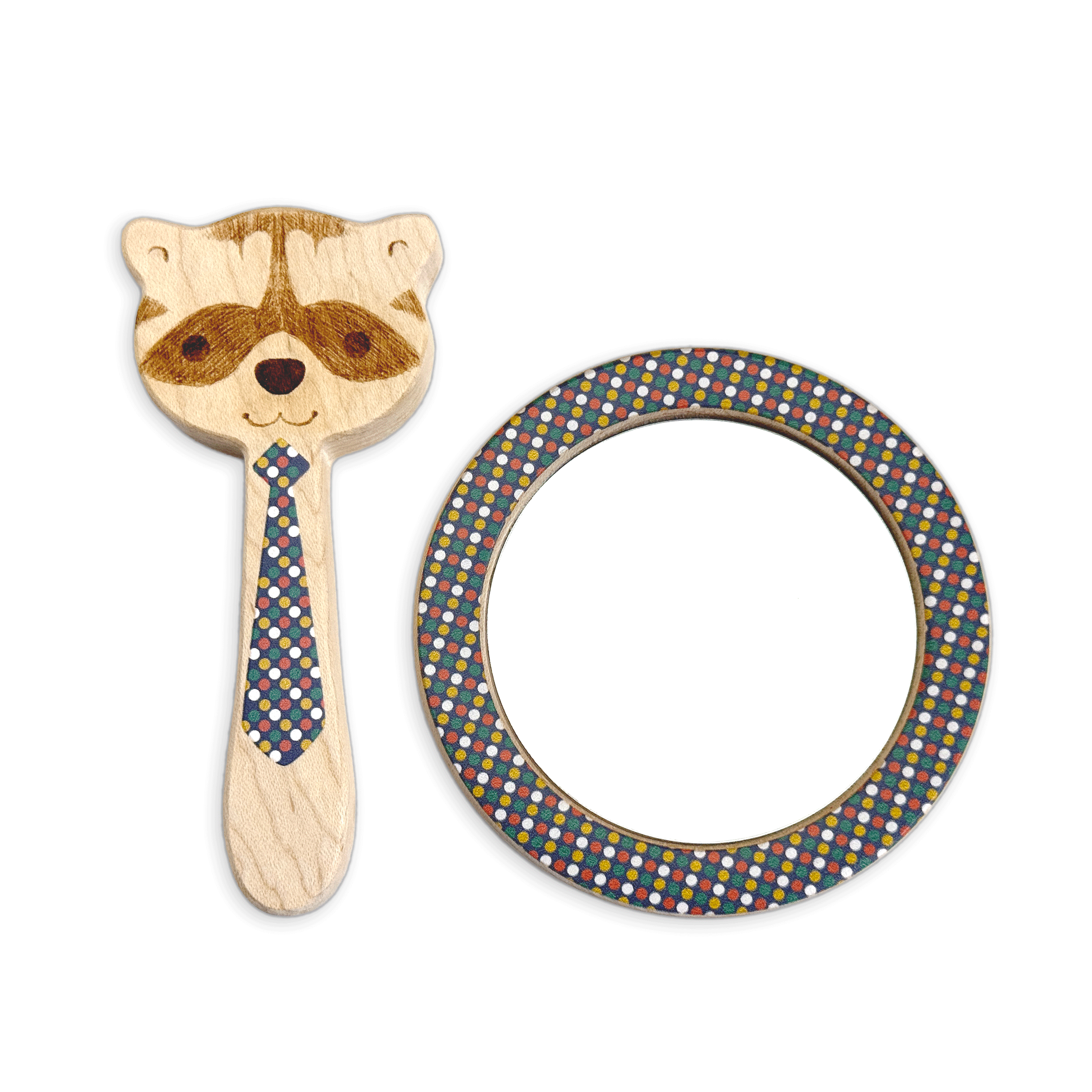 Printed Raccoon Single-piece Rattle And Matching Mirror