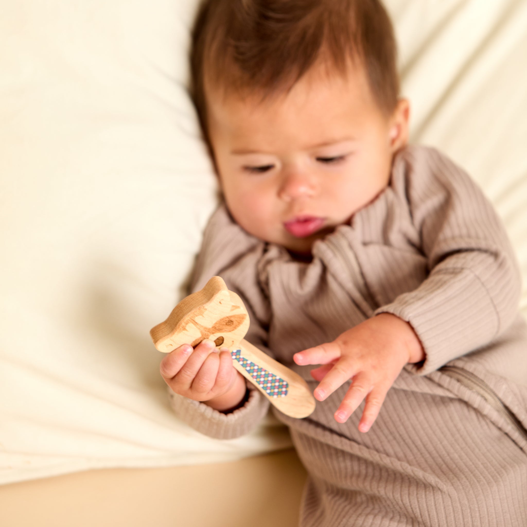 Printed Raccoon Single-piece Rattle And Matching Mirror