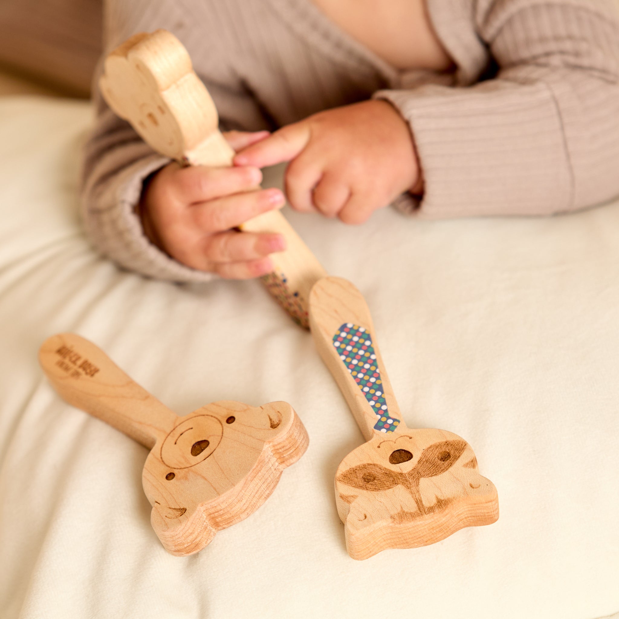 Printed Raccoon Single-piece Rattle And Matching Mirror
