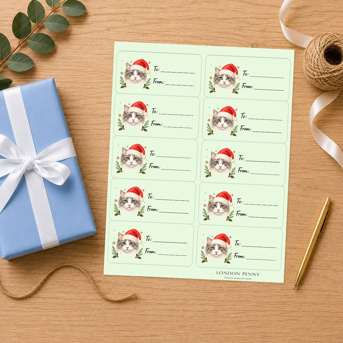 Ragamuffin Santa Paws Gift Tag Sticker Sheet
