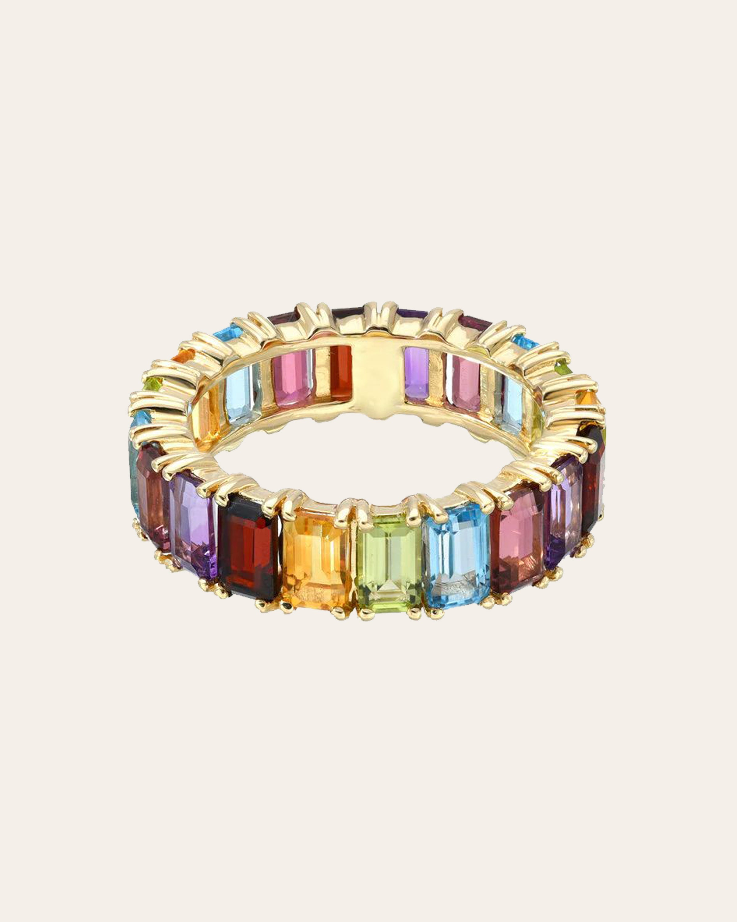 Rainbow Eternity Emerald Cut Ring